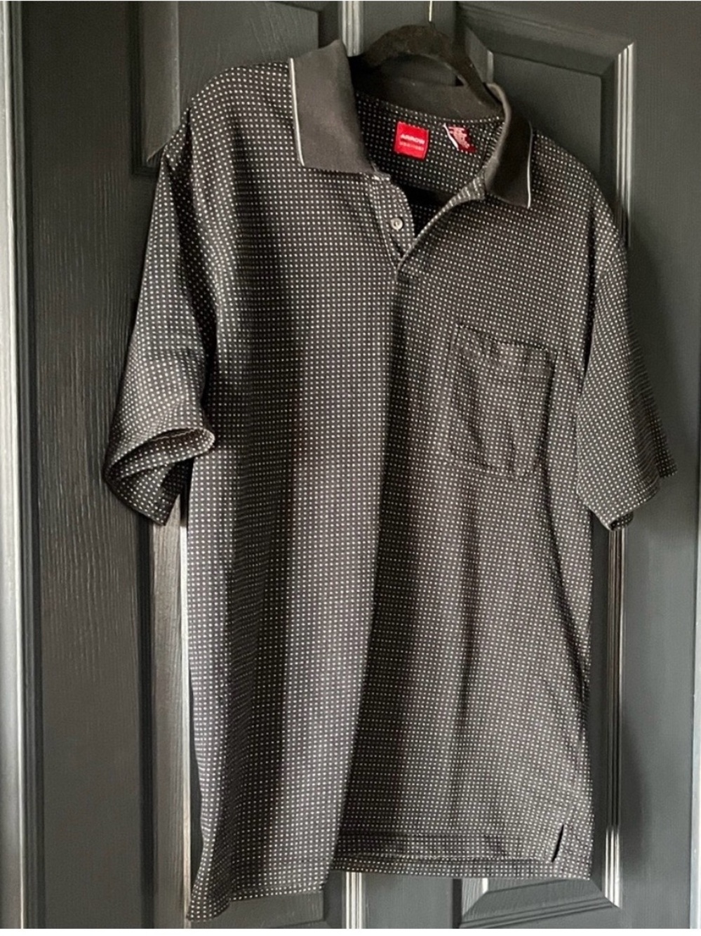 Arrow Black Polo with Micro Dot Pattern and Chest Pocket